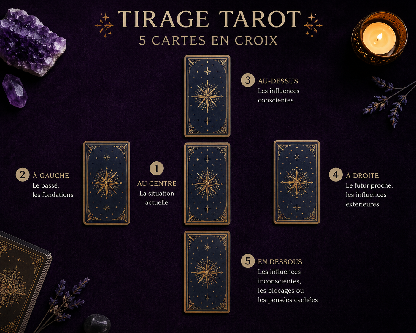 Tirage tarot 5 cartes en croix : méthodes et interprétation